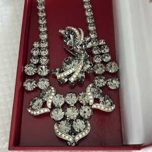 Weiss smoked crystal necklace and clip earrings